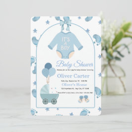 Cute Blauwe Jongens Baby Shower Uitnodiging
