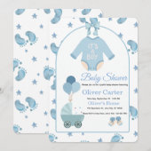 Cute Blauwe Jongens Baby Shower Uitnodiging (Voorkant / Achterkant)