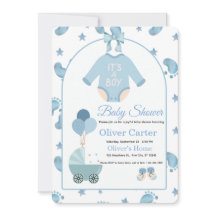 Cute Blauwe Jongens Baby Shower Uitnodiging