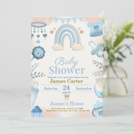 Cute Blauwe Jongens Baby Shower Uitnodiging