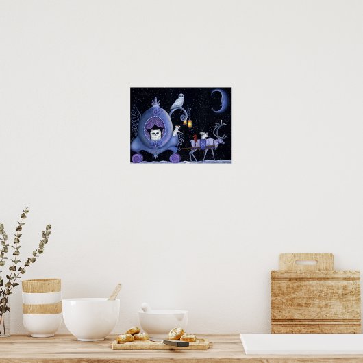 Cute Blauwe Kar Winterse Uil Witte Herten Poster (Keuken)