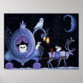 Cute Blauwe Kar Winterse Uil Witte Herten Poster (Voorkant)
