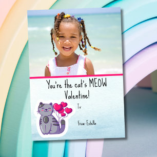 Cute Blauwe Kat Foto Kinderen Klaslokaal Valentijn Feestdagenkaart