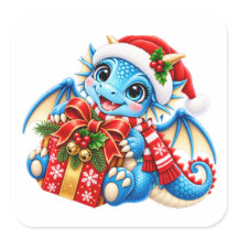 Cute Blauwe Kerst Draak Sticker
