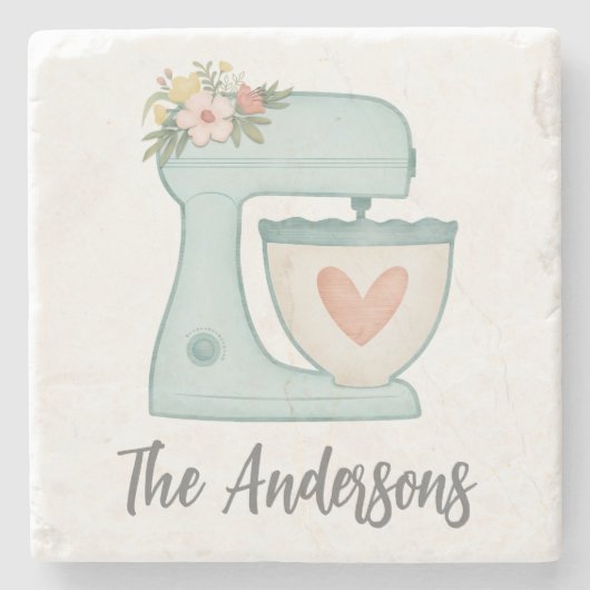 Cute Blauwe Keuken Cake Mixer Stenen Onderzetter (Voorkant)