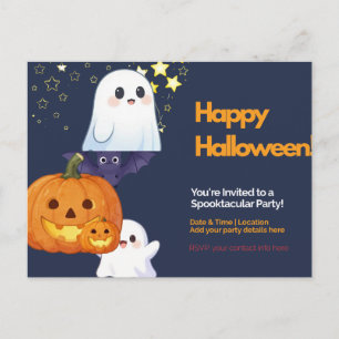 Cute Blauwe Kinderen Halloween Verjaardagsfeest Ui Uitnodiging Briefkaart