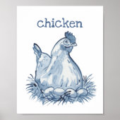 Cute Blauwe Kip Hen Waterverf Dier Natuur Poster (Voorkant)