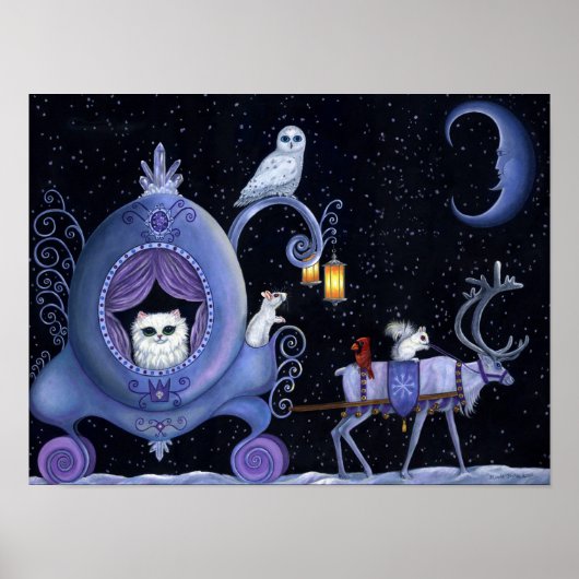 Cute Blauwe Koets Winter Sneeuwuil Witte Herten Poster (Voorkant)