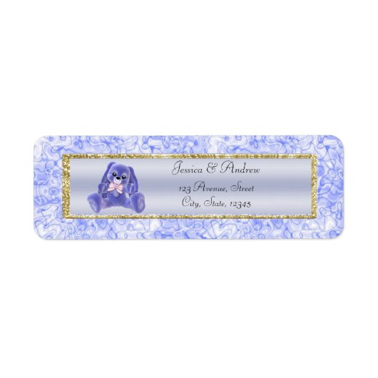 Cute Blauwe Konijn Baby Shower Etiket (Voorkant)