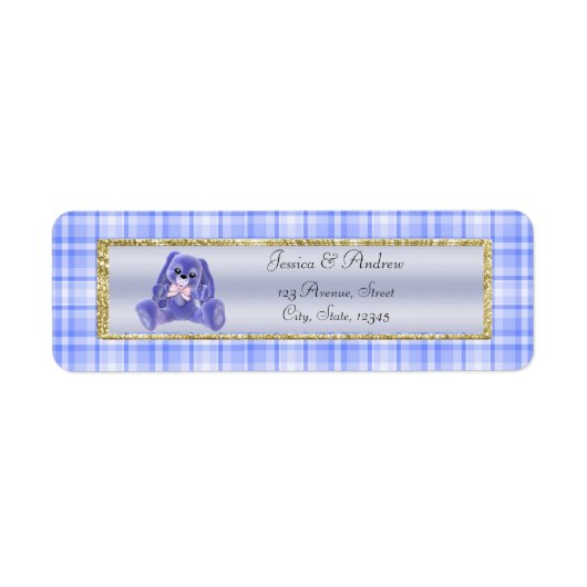 Cute Blauwe Konijn Baby Shower Etiket (Voorkant)