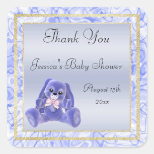 Cute Blauwe Konijn Bedankt Baby Shower Vierkante Sticker