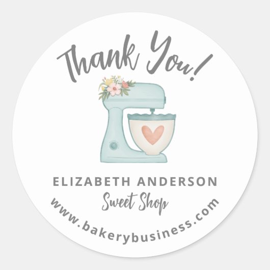 Cute Blauwe Mixer Bakkerij Bedankt Sticker (Voorkant)