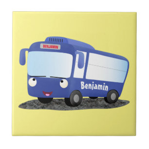 Cute blauwe moderne bus cartoon illustratie tegeltje