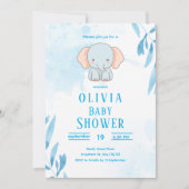 Cute Blauwe Olifant Baby Shower Kaart (Voorkant)
