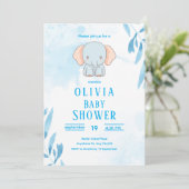 Cute Blauwe Olifant Baby Shower Kaart (Staand voorkant)