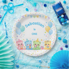 Cute Blauwe Pastel Babyberen Verjaardagsfeestje Papieren Bordje