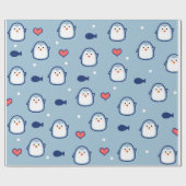 Cute Blauwe Pinguïn Patroon Cadeaupapier (Vlak)