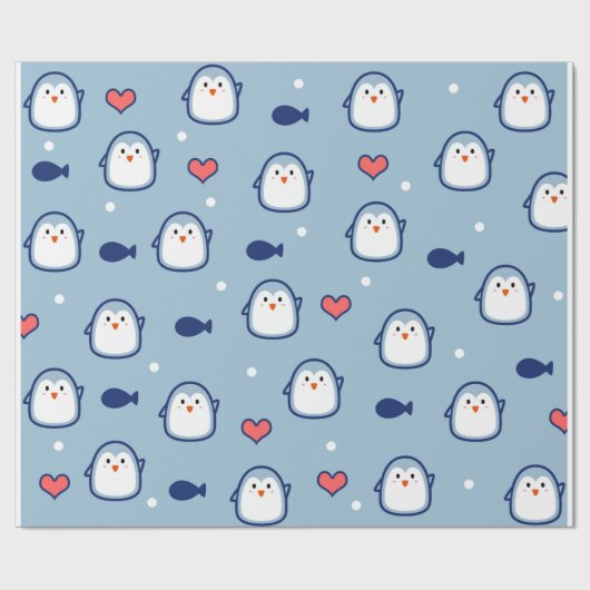 Cute Blauwe Pinguïn Patroon Cadeaupapier (Vlak)