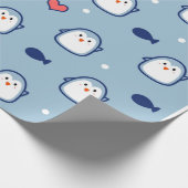 Cute Blauwe Pinguïn Patroon Cadeaupapier (Hoek)