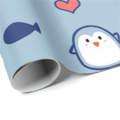 Cute Blauwe Pinguïn Patroon Cadeaupapier (Rol Hoek)