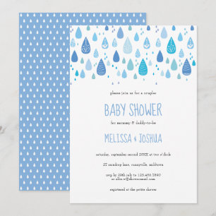 Cute Blauwe Regendruppels Couples Baby Shower Kaart