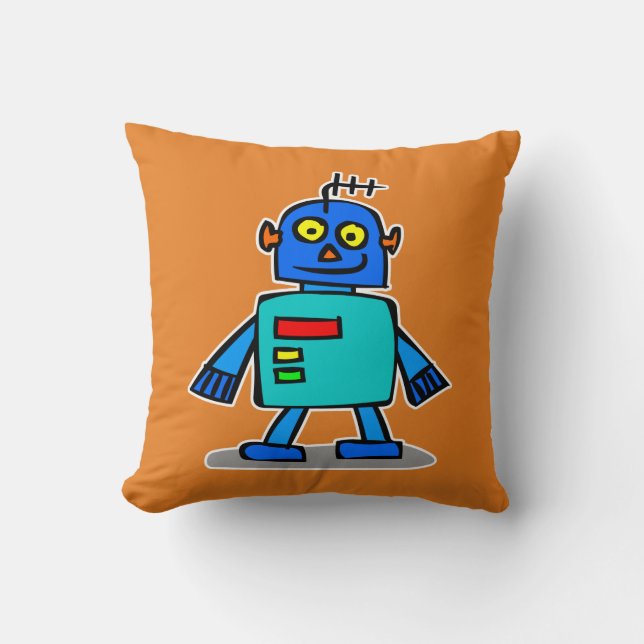Cute Blauwe Robot Worpkussen, Cartoon Robot Kussen (Voorkant)