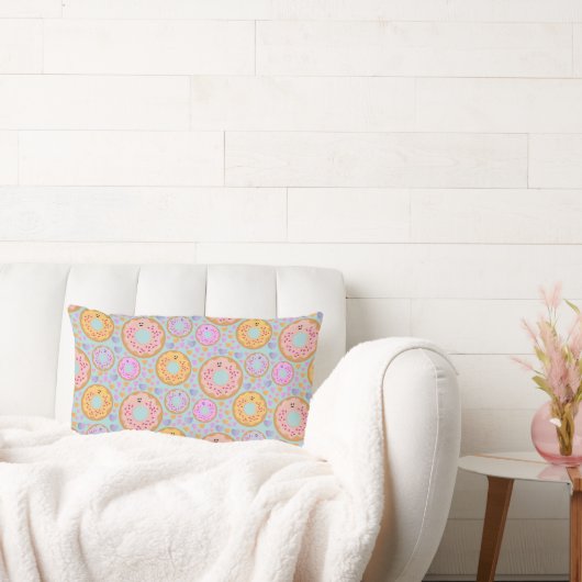 Cute Blauwe Roze Pastel Donuts & Harten Kussen (Bank)