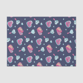 Cute Blauwe Roze Valentijnsdag Liefde Doodle Patro Tissuepapier