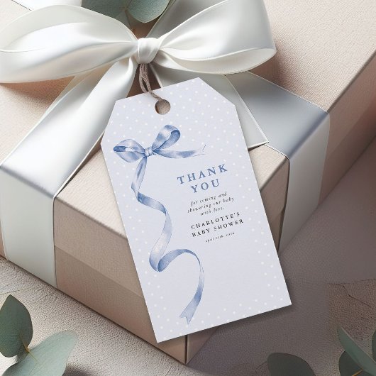 Cute Blauwe Strik Lint Jongens Baby Shower Cadeaulabel