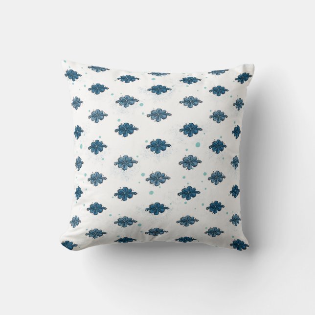 Cute Blauwe Strik Patroon Worp Kussen (Voorkant)