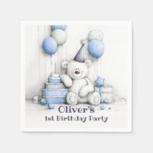 Cute Blauwe Teddibeer 1e Verjaardagsfeestje