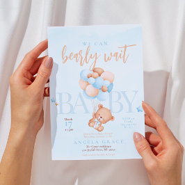 Cute Blauwe Teddybeer Baby Shower Kaart