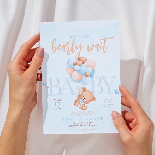 Cute Blauwe Teddybeer Baby Shower Kaart