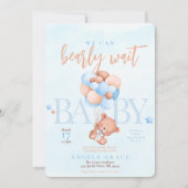 Cute Blauwe Teddybeer Baby Shower Kaart (Voorkant)