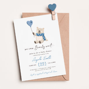 Cute Blauwe Teddybeer Beertje Wacht Baby Shower Kaart