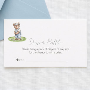 Cute Blauwe Teddyshirt Golfen Luier Raffle Ticket  Informatiekaartje