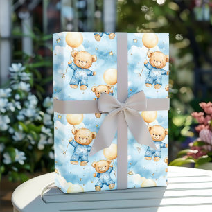 Cute Blauwe Teddyshower voor Baby Jongen Cadeaupapier