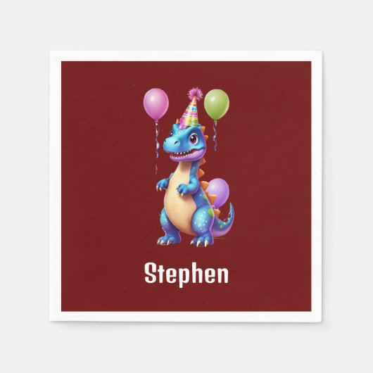 Cute blauwe verjaardagsdinosaurus servet (Voorkant)