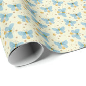Cute Blauwe Vlinders Met Champagneglas Cadeaupapier (Rol Hoek)