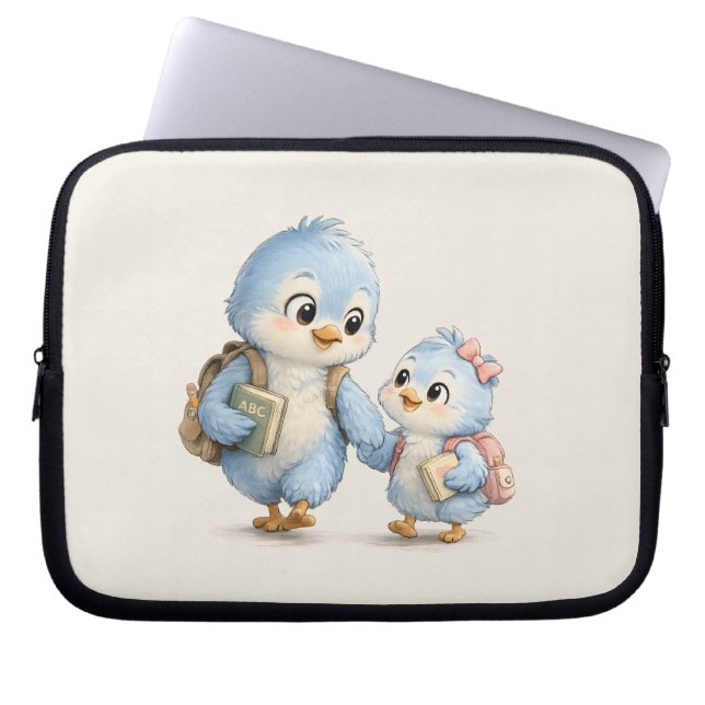 Cute Blauwe Vogel Broer en Zus Tech Organizer Case (Voorkant)