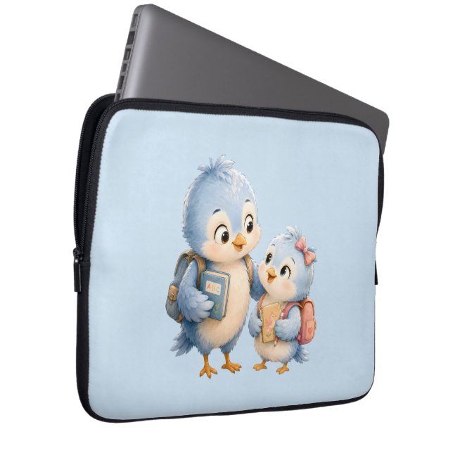 Cute Blauwe Vogel Broer Zus Tech Organizer Tas (Voorkant Rechts)