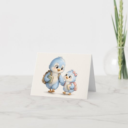 Cute Blauwe Vogel Broers en Zussen Bedankt Kaart (Voorkant)