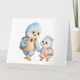 Cute Blauwe Vogel Broers en Zusters Wenskaart Bedankkaart