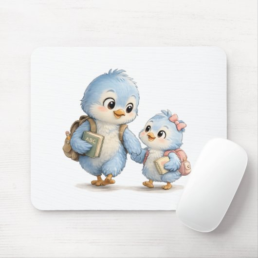 Cute Blauwe Vogel Familie Muismat (Met muis)