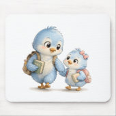 Cute Blauwe Vogel Familie Muismat (Voorkant)