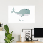 Cute Blauwe Walvis met Gepersonaliseerde Naam Klei Poster (Thuiskantoor)