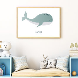Cute Blauwe Walvis met Gepersonaliseerde Naam Klei Poster