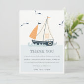 Cute Blauwe Zee Zeilboot Pastel Kinder Verjaardag Bedankkaart (Staand voorkant)