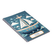 Cute Blauwe Zeilboot Notitieboek (Rechterzijde)