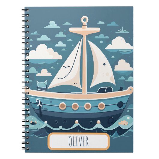 Cute Blauwe Zeilboot Notitieboek (Voorkant)